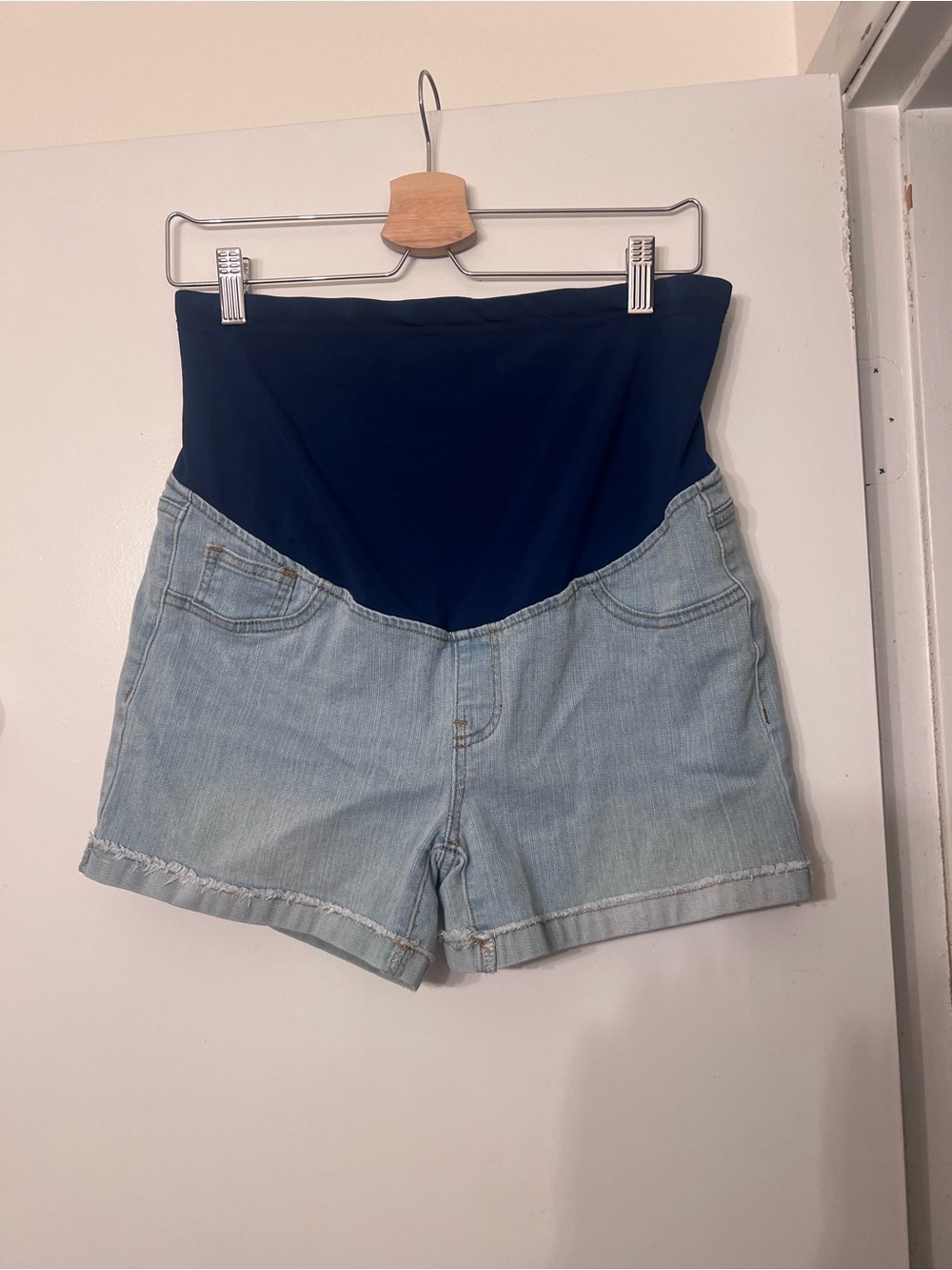 L Maternity Denim Shorts SHEIN front panel Stretch Waistband later pregnancy